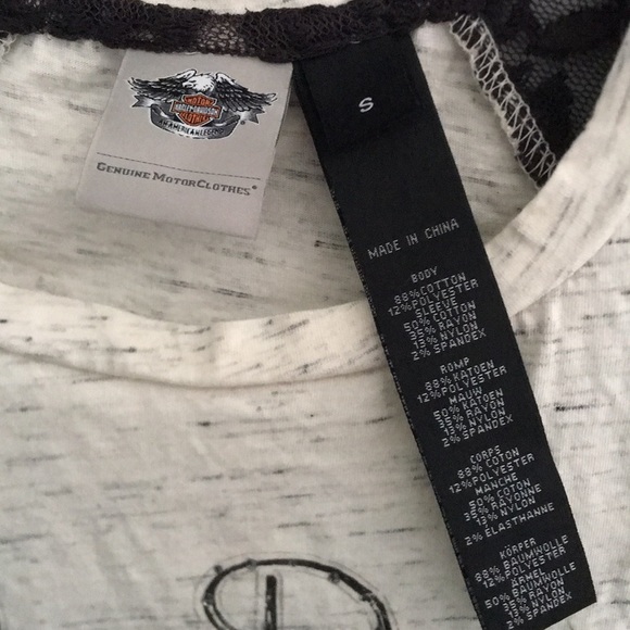 Harley-Davidson 3/4 lace sleeve cream and black shirt - Picture 2 of 4